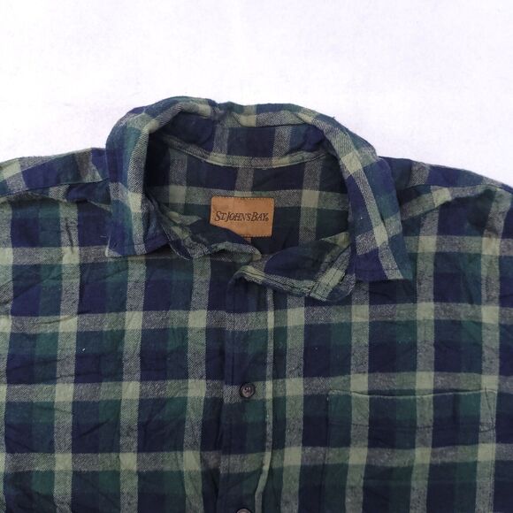 St Johns Bay Gingham Flannel Long Sleeve Button Up Shirt Mens Size S Blue Green - Picture 1 of 10